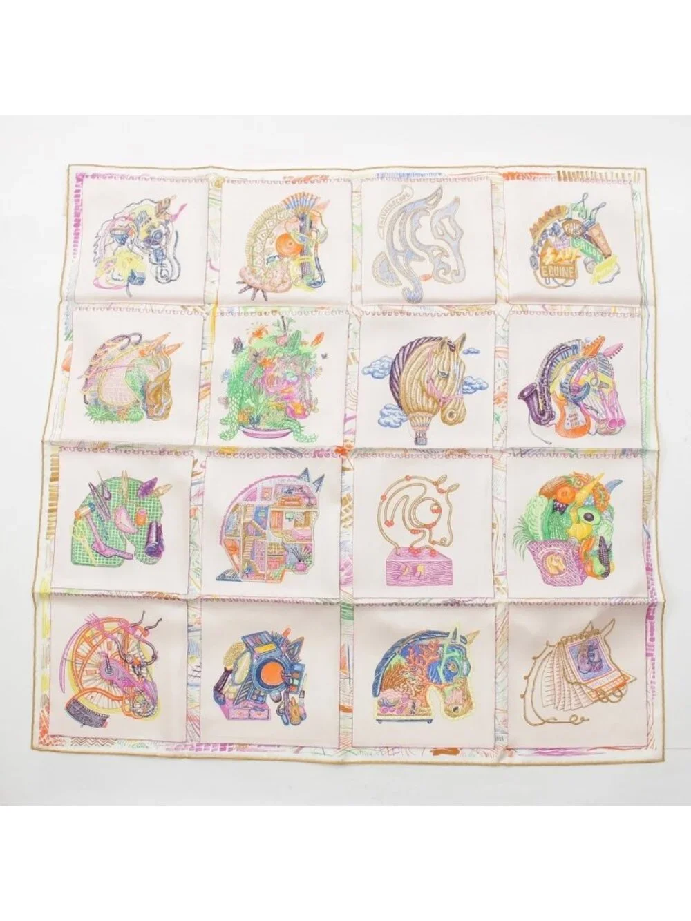 Hermes Carre 90 Chevaloscope Neon Silk Scarf Multicolor